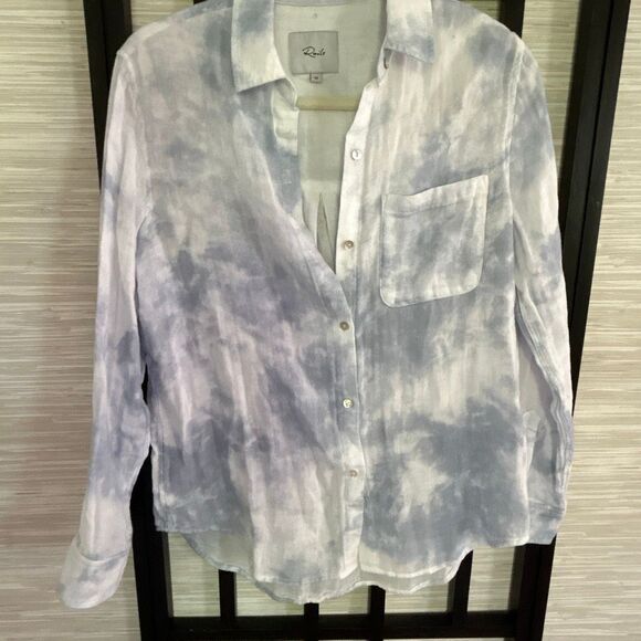 Rails blue and white tie-dye 100% cotton blouse size XS - Picture 2 of 5